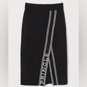 H&M x Pringle of Scotland black ribbed-knit midi skirt with a side slit L BNWT